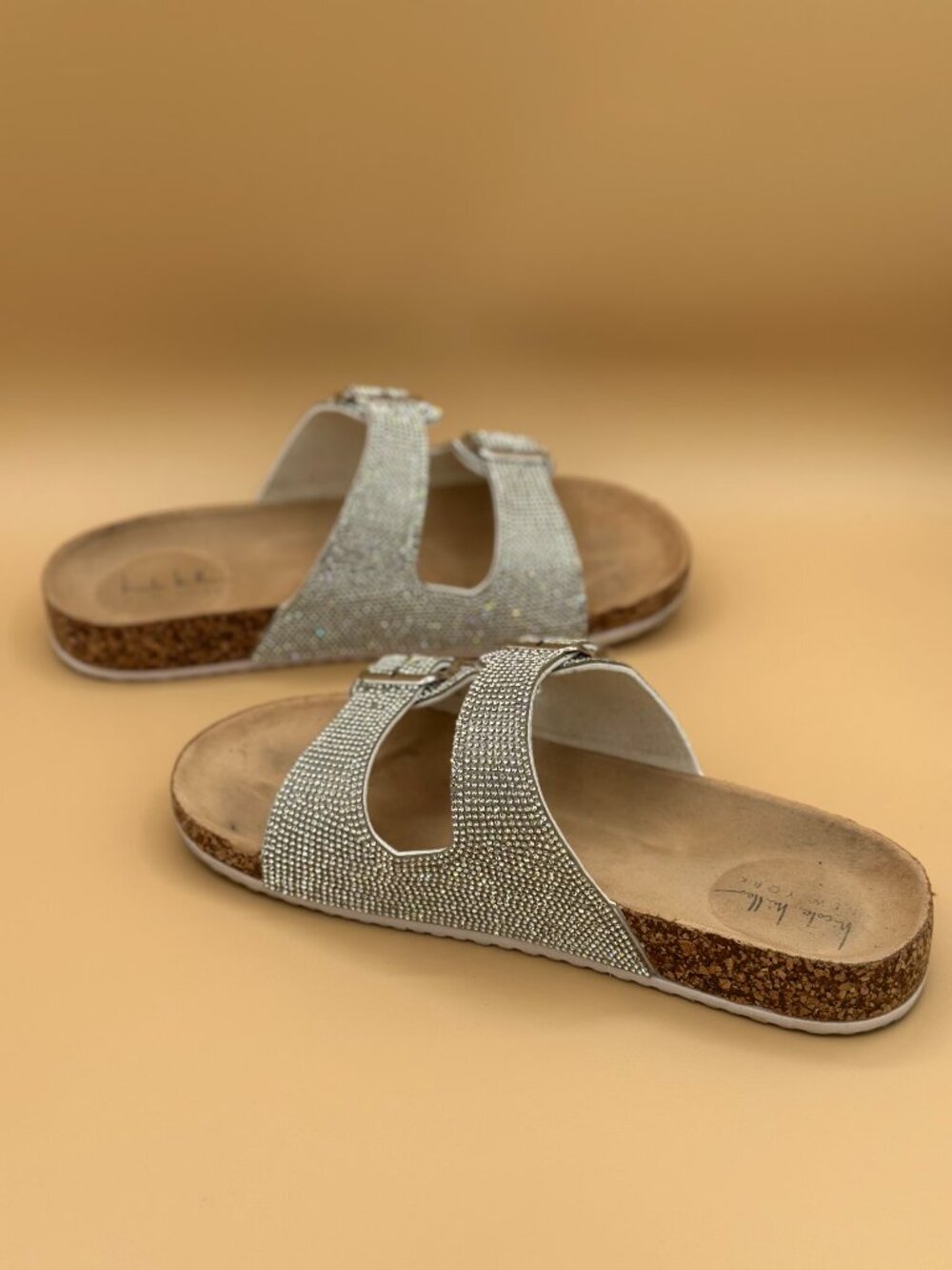 Nicole Miller Silver Rhinestone Slide Sandals Women’s Size 40 / 9 - Picture 4 of 5
